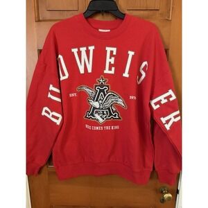 Men's Budweiser King Of Beers Red Crewneck Sweatshirt Size Medium NWT